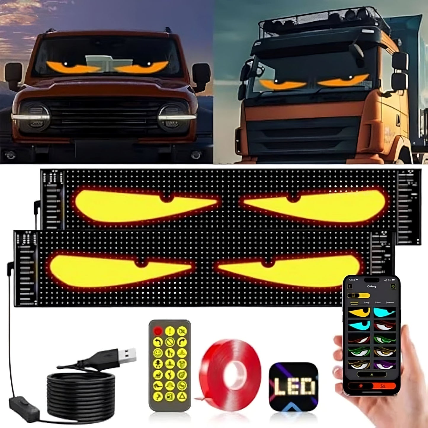 Dynamic Big Eye LED Windshield Lights – Animated Car Dashboard Decorative Light Strip for Interior Styling