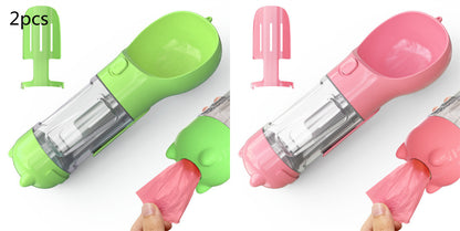 3-in-1 Portable Pet Water Bottle Feeder Bowl with Waste Bag Holder – Dog Travel Outdoor Water Dispenser