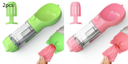 3-in-1 Portable Pet Water Bottle Feeder Bowl with Waste Bag Holder – Dog Travel Outdoor Water Dispenser