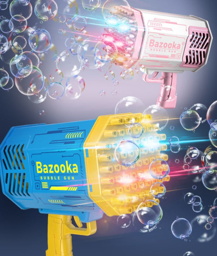 Bubble Gun Rocket 69 Holes Soap Bubbles Machine Gun Shape Automatic Blower With Light Toys