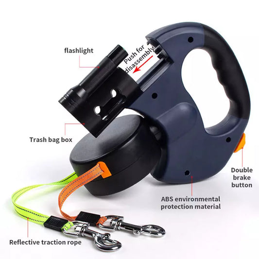 Retractable Pet Leash with LED Light – Tangle-Free Dog Leash with Brake Lock for Night Walk Safety