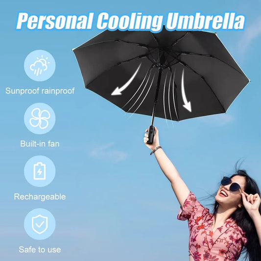 Portable Umbrella with Fan & Misting – Cooling Sun Shade for Outdoor Travel & Summer Heat