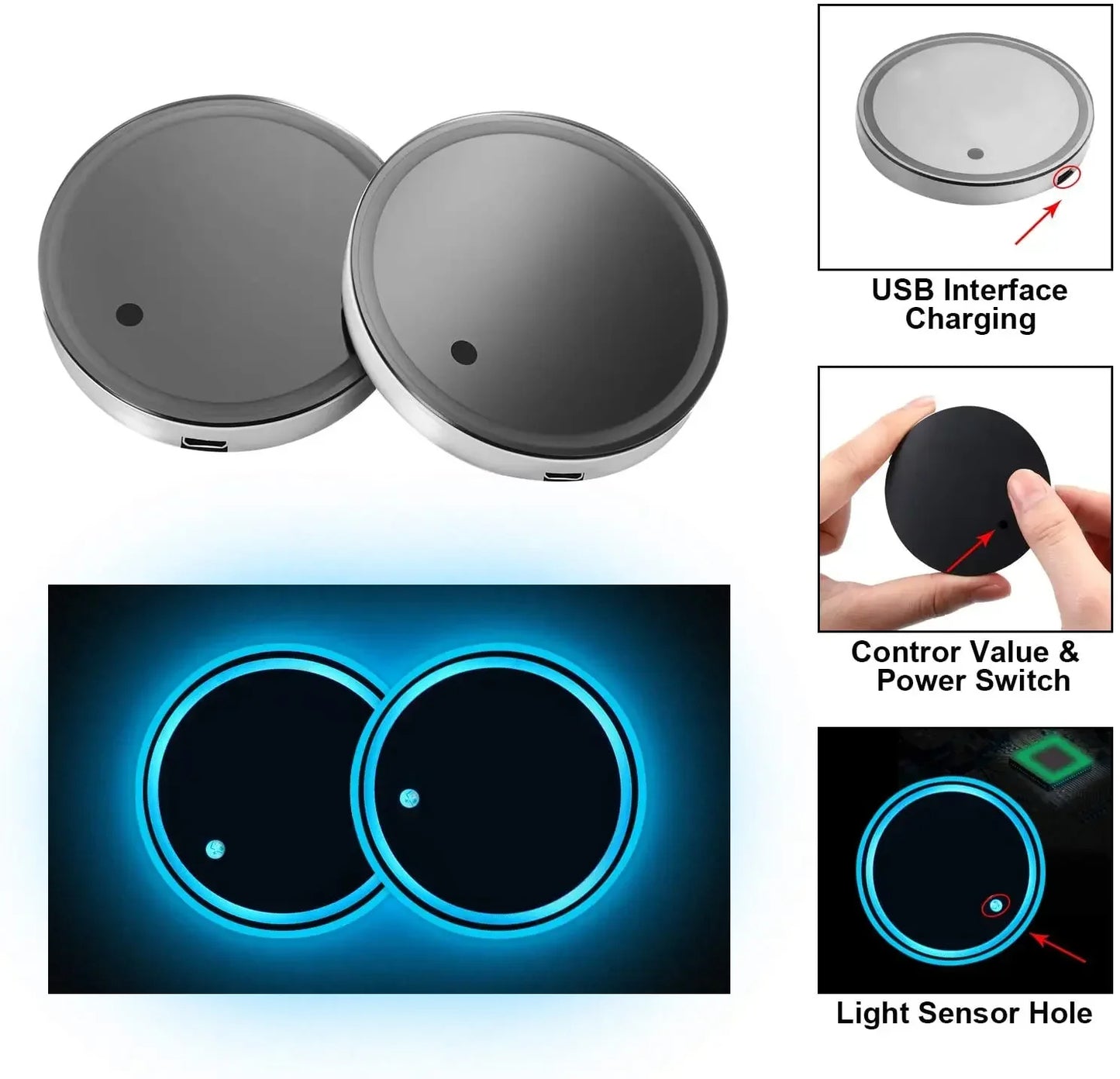LED Car Cup Holder Light – RGB Light Up Cup Holder with Color Changing Lights for Car Interior