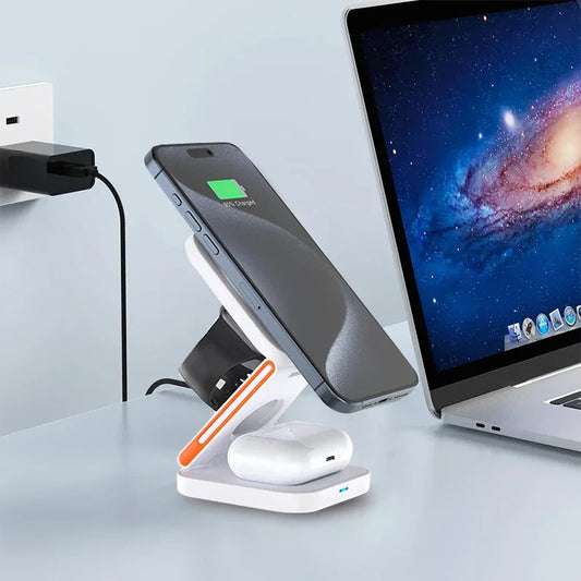 3 in 1 Foldable Charging Station for iPhone, Apple Watch & AirPods – Wireless Fast Charger Dock