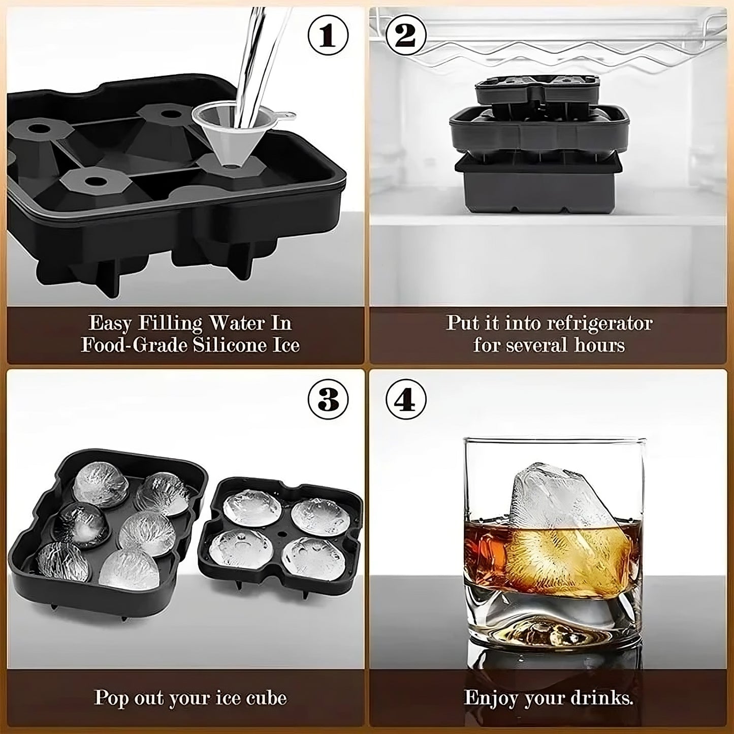 Silicone Ice Ball Mold Tray – Large Sphere Ice Maker for Whiskey, Cocktails & Drinks – BPA-Free Flexible Non-Stick Ice Cube Molds