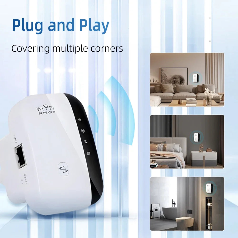 WiFi Repeater Range Extender – Boost Wireless Signal, Improve Internet Speed & Coverage, Easy Setup for Home or Office