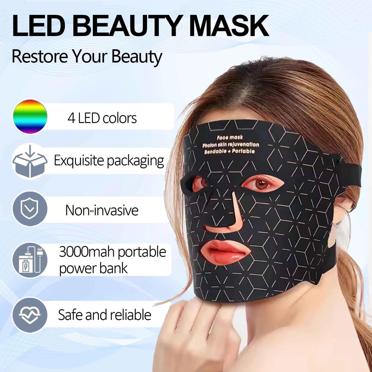 LED Red Light Therapy Mask, Wireless Face Mask with 630nm and 850nm Light