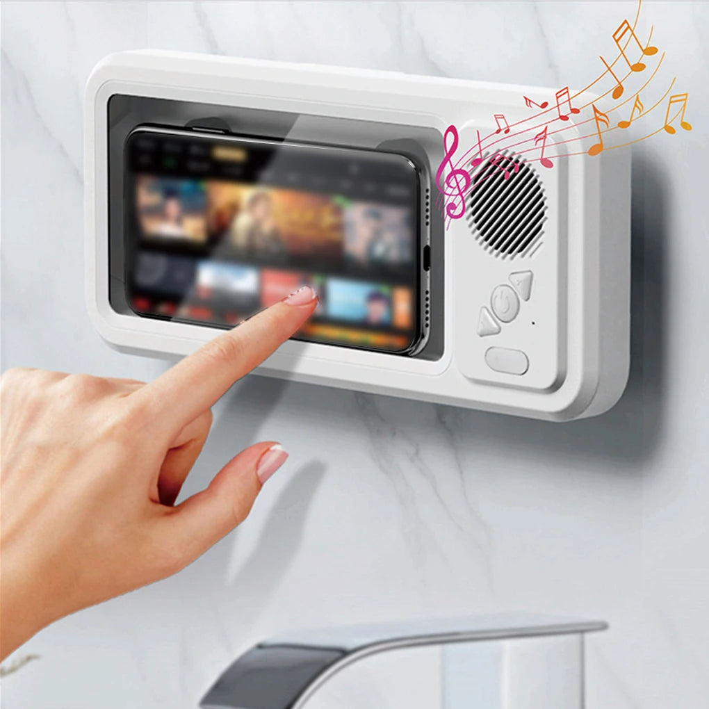 Shower Phone Holder with Speaker – Waterproof Wall Mount Case for Bathroom, Touch Screen & Music