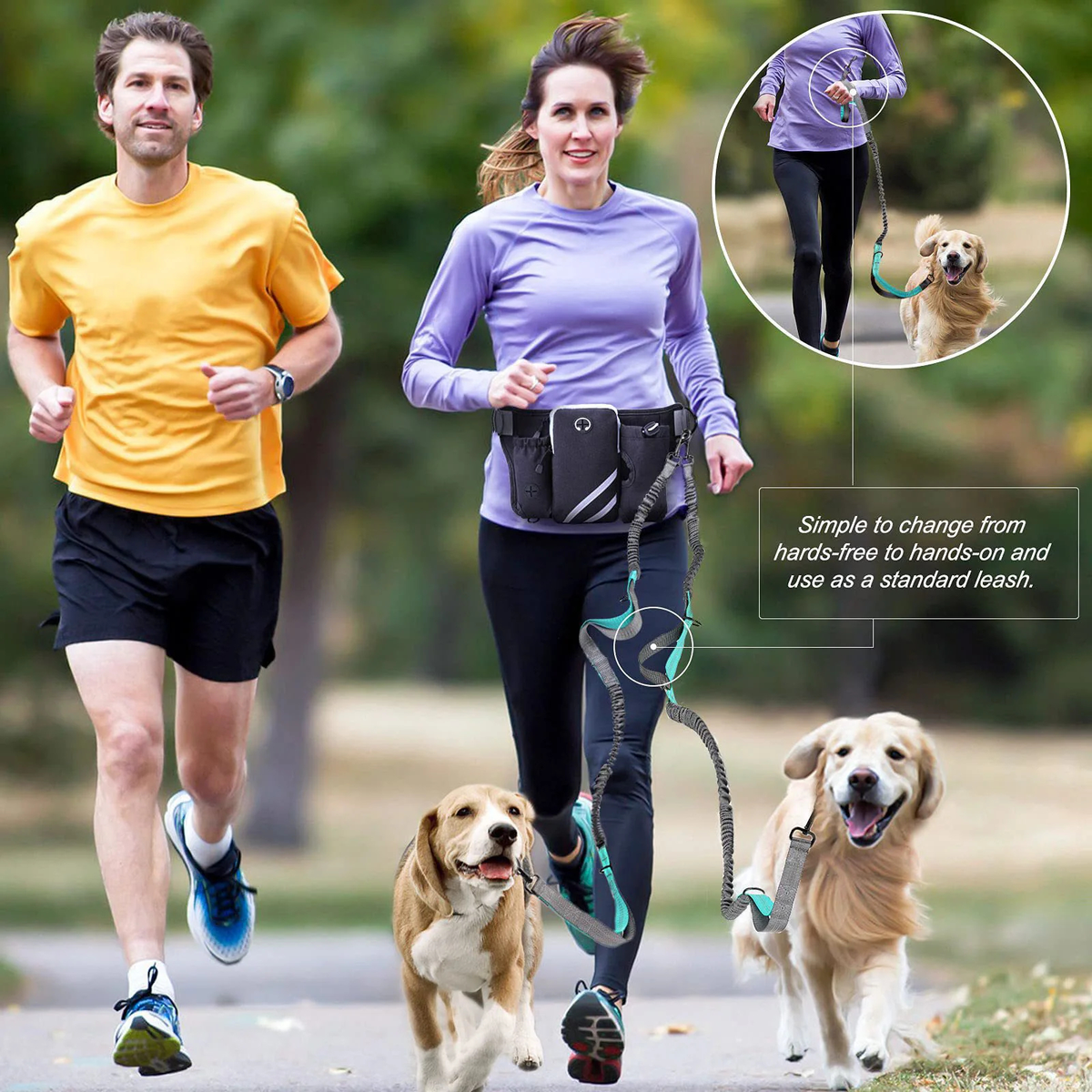 Hands Free Dog Walking Belt with Bungee Lead and Waste Bag Pouch