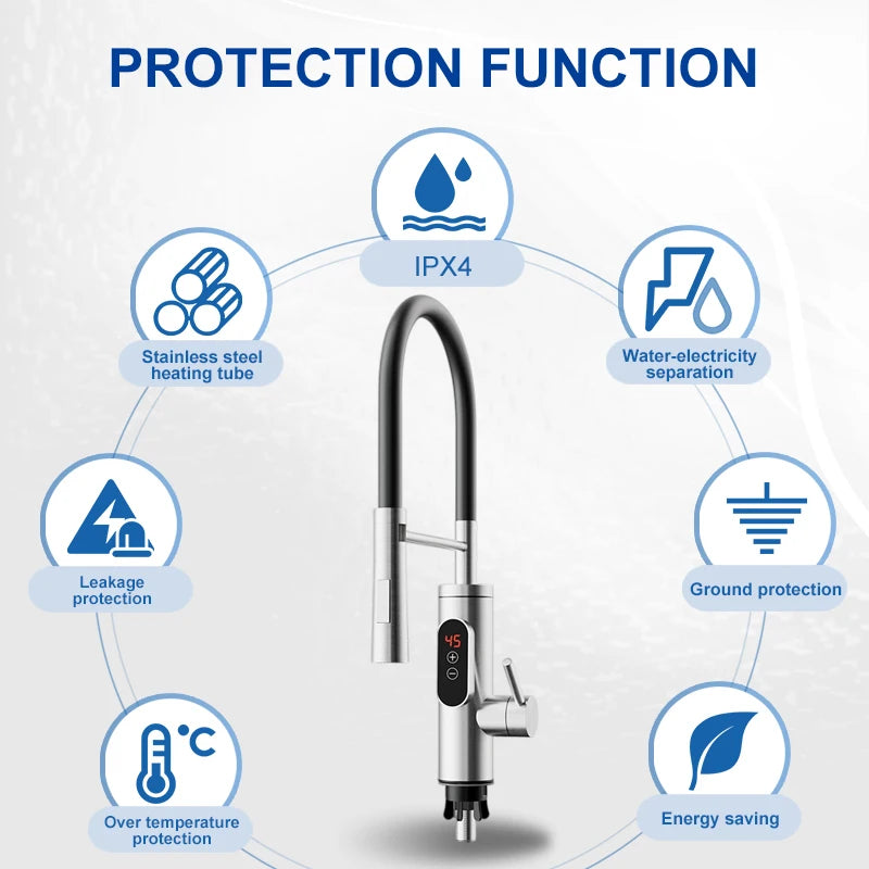 Instant Electric Water Heater Kitchen Faucet, Tankless Hot Water Tap