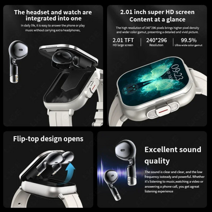 2-in-1 Smartwatch with Wireless Earbuds, Fitness Tracker, Bluetooth, Waterproof, Android iOS