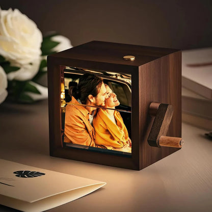 Hand Crank Photo Box – Vintage DIY Photo Album Music Box Gift for Birthday, Anniversary, or Keepsake Display