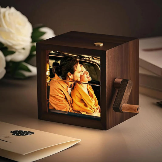 Hand Crank Photo Box – Vintage DIY Photo Album Music Box Gift for Birthday, Anniversary, or Keepsake Display