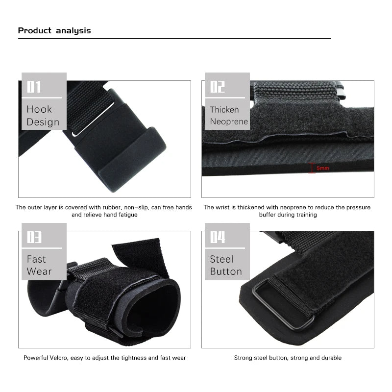 Weight Lifting Hooks with Wrist Straps – Heavy Duty Gym Grip Support for Deadlifts, Pull-Ups, and Weightlifting Training