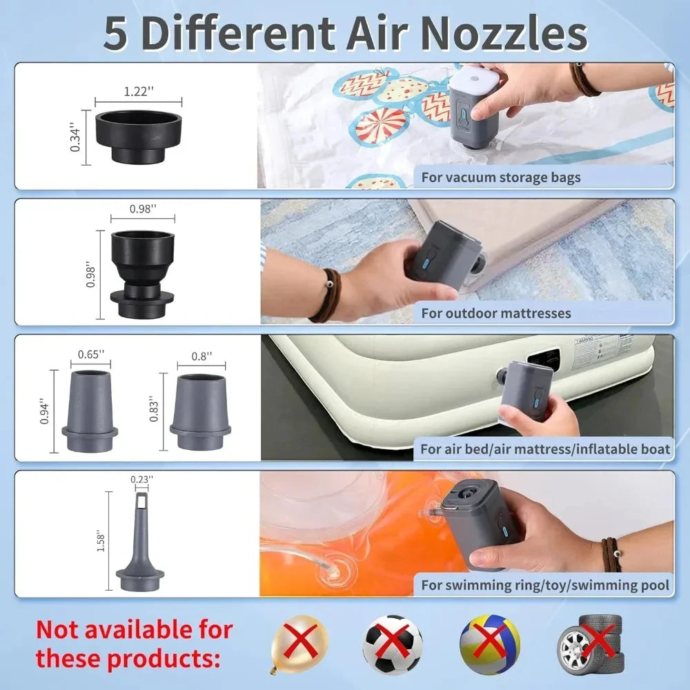Mini Electric Air Pump Portable USB Rechargeable Inflator for Air Mattress, Pool Floats, Balloons