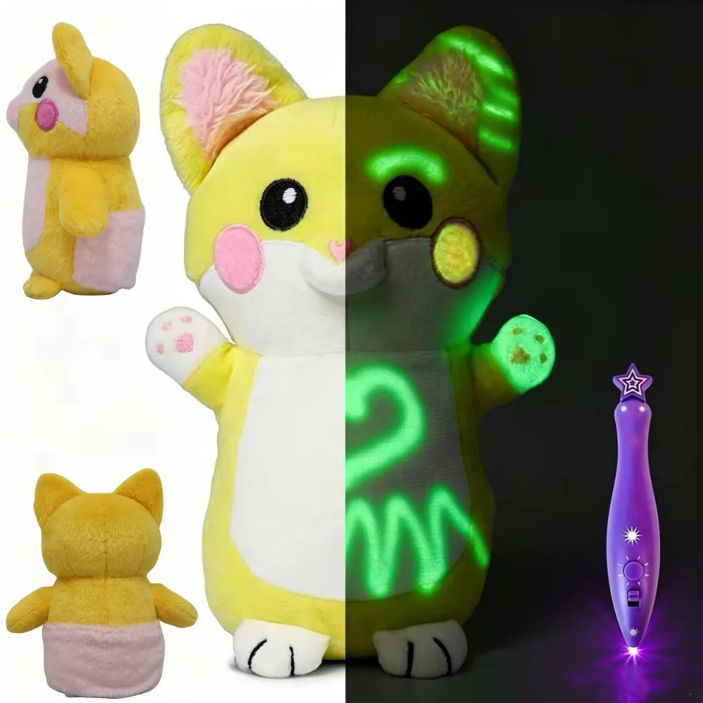 Glow in the Dark Drawing Plush Toy with Light Pen, Reusable Kids Doodle Animal