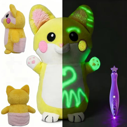 Glow in the Dark Drawing Plush Toy with Light Pen, Reusable Kids Doodle Animal
