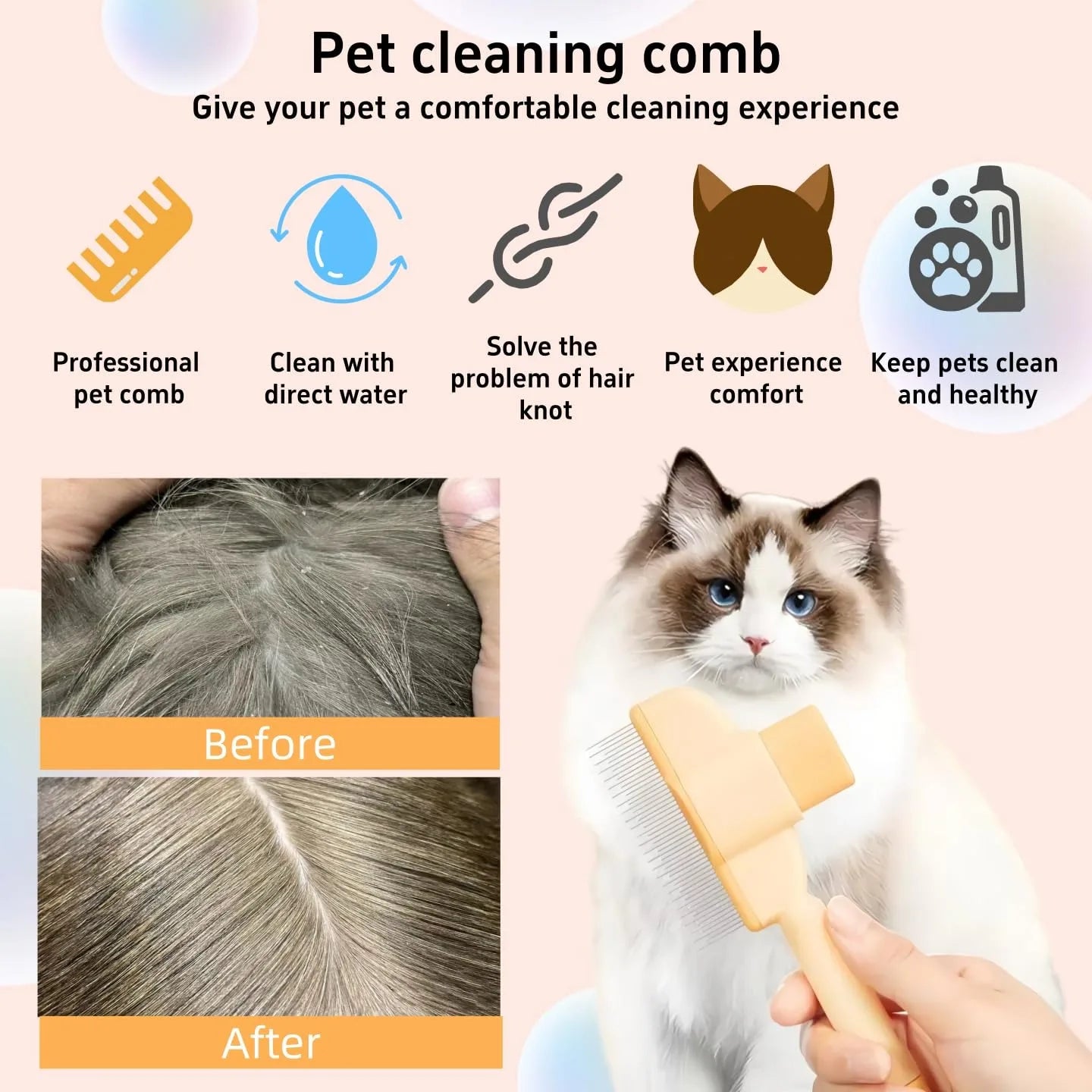 Pet Hair & Flea Comb – Grooming Tool for Dogs & Cats, Removes Tangles, Fleas & Loose Fur