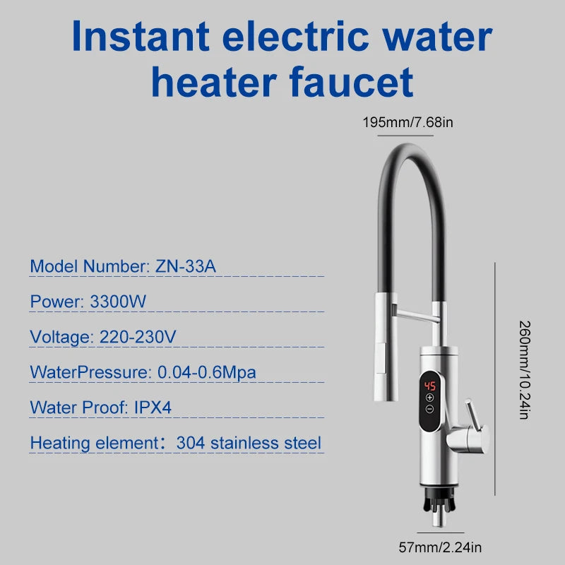 Instant Electric Water Heater Kitchen Faucet, Tankless Hot Water Tap