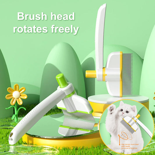 Self-Cleaning Pet Grooming Comb for Cats and Dogs - Hair Removal Brush, Flea Removal, Deshedding Tool for Long Hair Pets