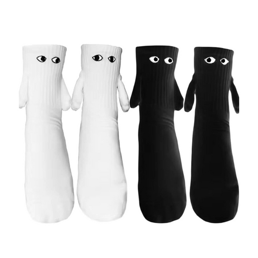 1 Pair Fashion Woman Socks Funny Creative Magnetic Attraction Hands Black White Cartoon Eyes Couples Socks