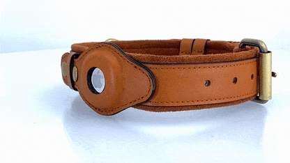 Premium Leather AirTag Dog Collar – Adjustable Pet Tracker Collar with Built-in AirTag Holder for Dogs