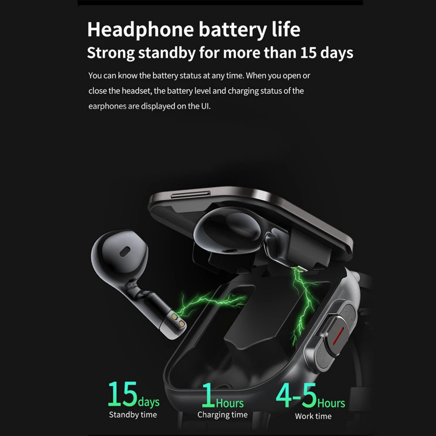 2-in-1 Smartwatch with Wireless Earbuds, Fitness Tracker, Bluetooth, Waterproof, Android iOS