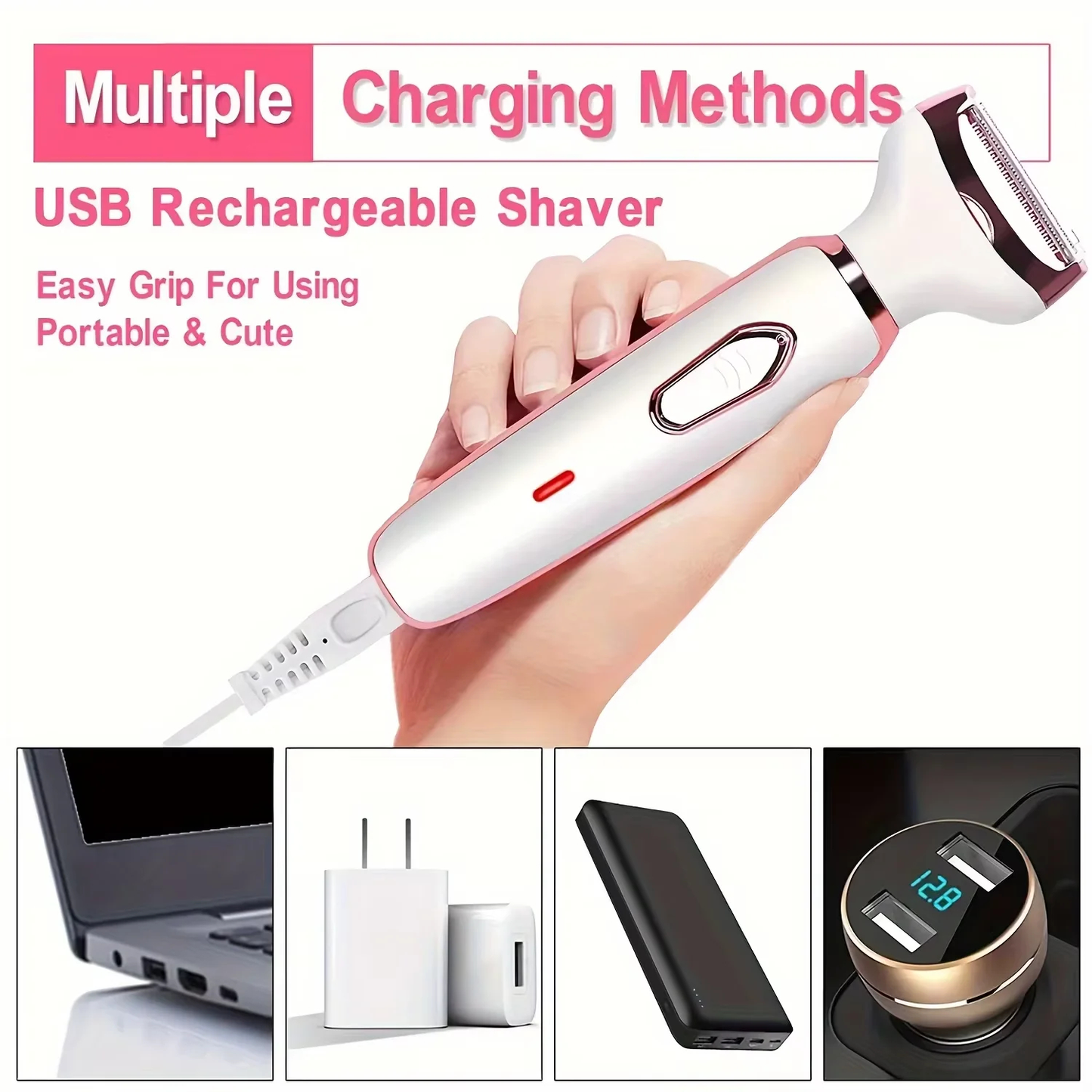 Women's Rechargeable Body Shaver, 4 in 1 Cordless Trimmer for Legs and Bikini