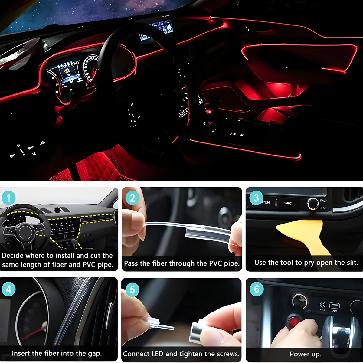 Car Interior LED Strip Lights, App Controlled RGB Fibre Optic Ambient Kit