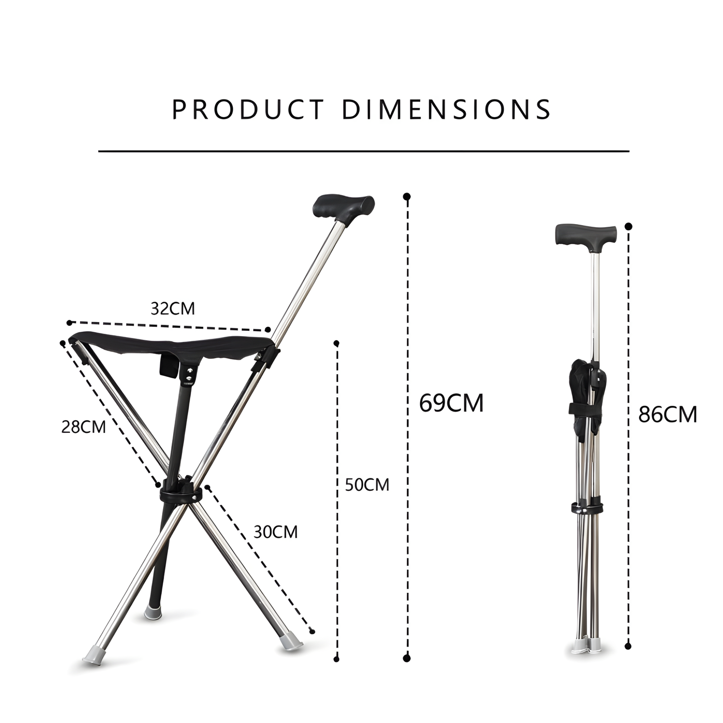 Folding Walking Stick Seat, Lightweight Tripod Cane Stool for Outdoors