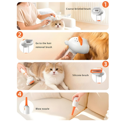 4 in 1 Electric Pet Grooming Brush with Vacuum Suction and Blow Nozzle