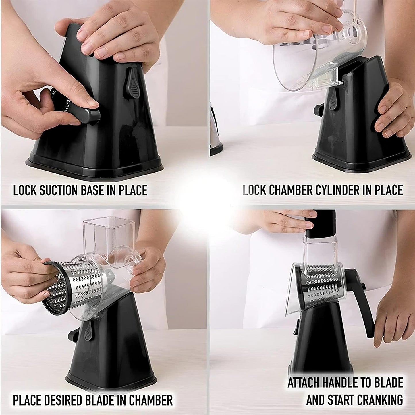 3-in-1 Rotary Cheese Grater & Vegetable Slicer - Manual Drum Grater for Cheese, Vegetables, Nuts & Fruits