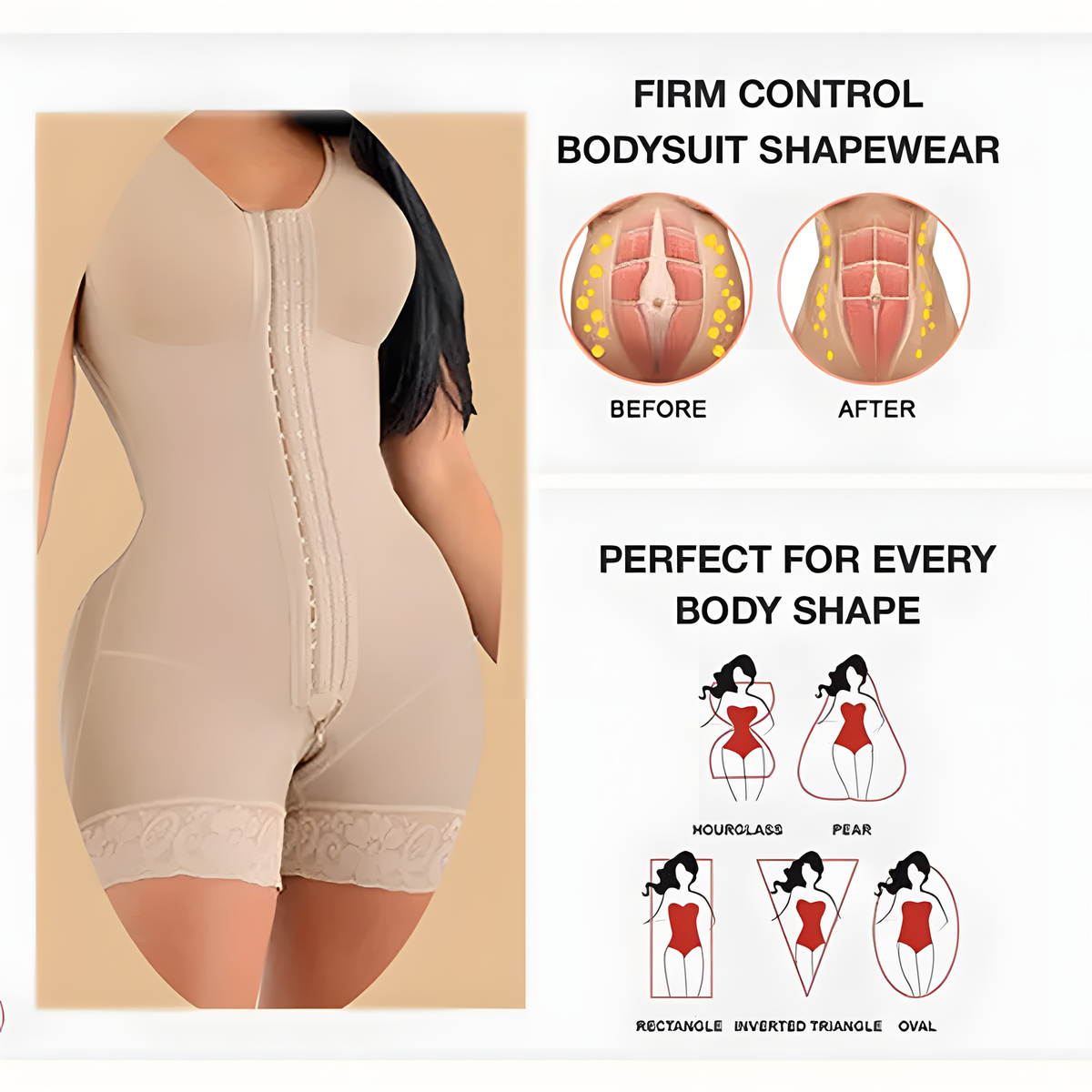 Full Body Shapewear Bodysuit, Short Sleeve Compression Shaper
