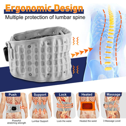 Inflatable Lumbar Support Belt with Heat and Vibration, Adjustable Back Brace