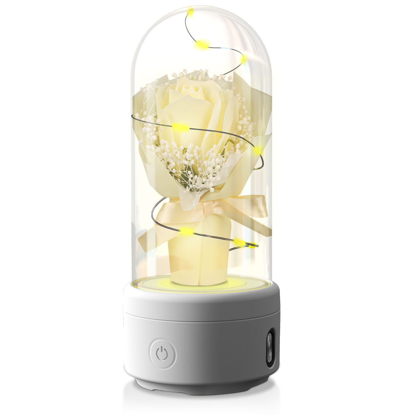 Creative 2 In 1 Bouquet LED Light And Bluetooth Speaker Mother's Day Gift Rose Luminous Night Light Ornament In Glass Cover
