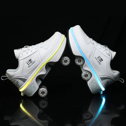 Four-Wheel Dual-Use Skating Shoes Double-Row Roller Men's Casual Sneakers Women's Men's Sport