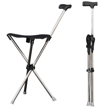 Folding Walking Stick Seat, Lightweight Tripod Cane Stool for Outdoors