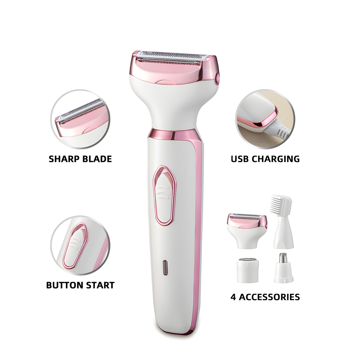 Women's Rechargeable Body Shaver, 4 in 1 Cordless Trimmer for Legs and Bikini