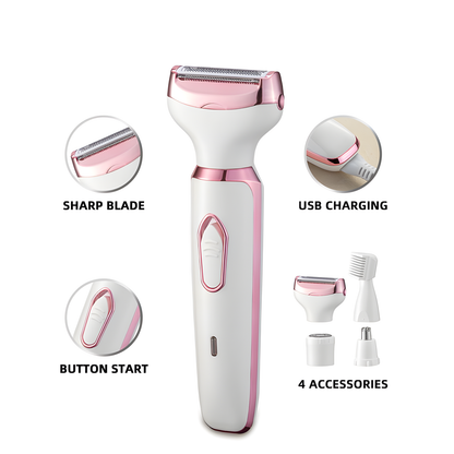 Women's Rechargeable Body Shaver, 4 in 1 Cordless Trimmer for Legs and Bikini