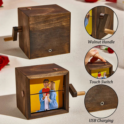 Hand Crank Photo Box – Vintage DIY Photo Album Music Box Gift for Birthday, Anniversary, or Keepsake Display