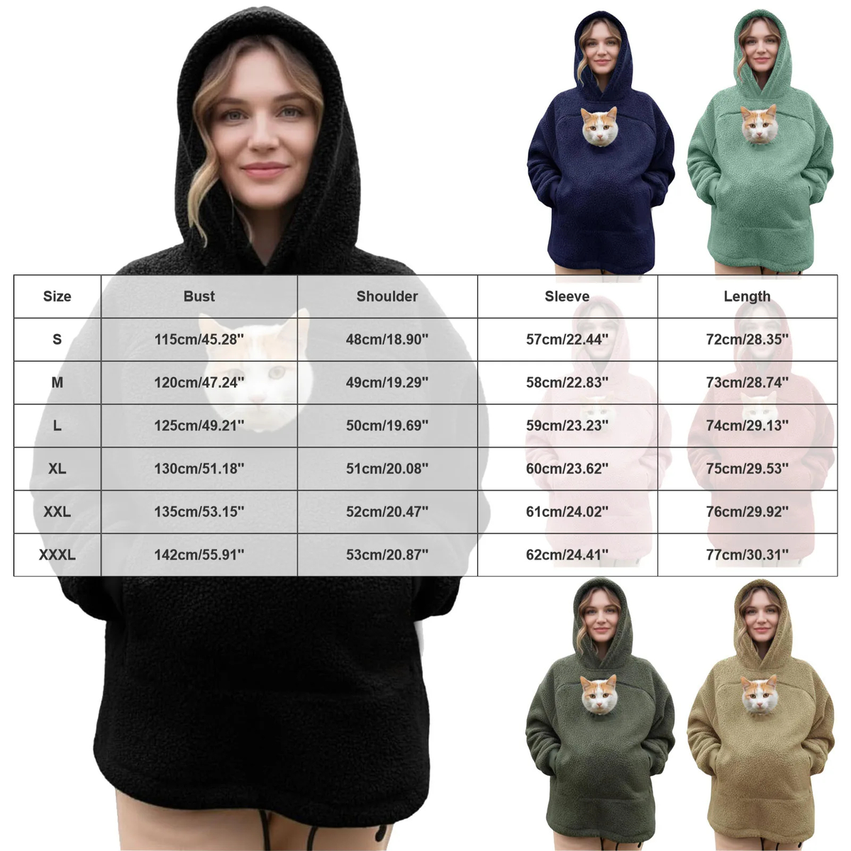Oversized Fleece Hoodie with Front Pet Pouch for Cats and Small Dogs