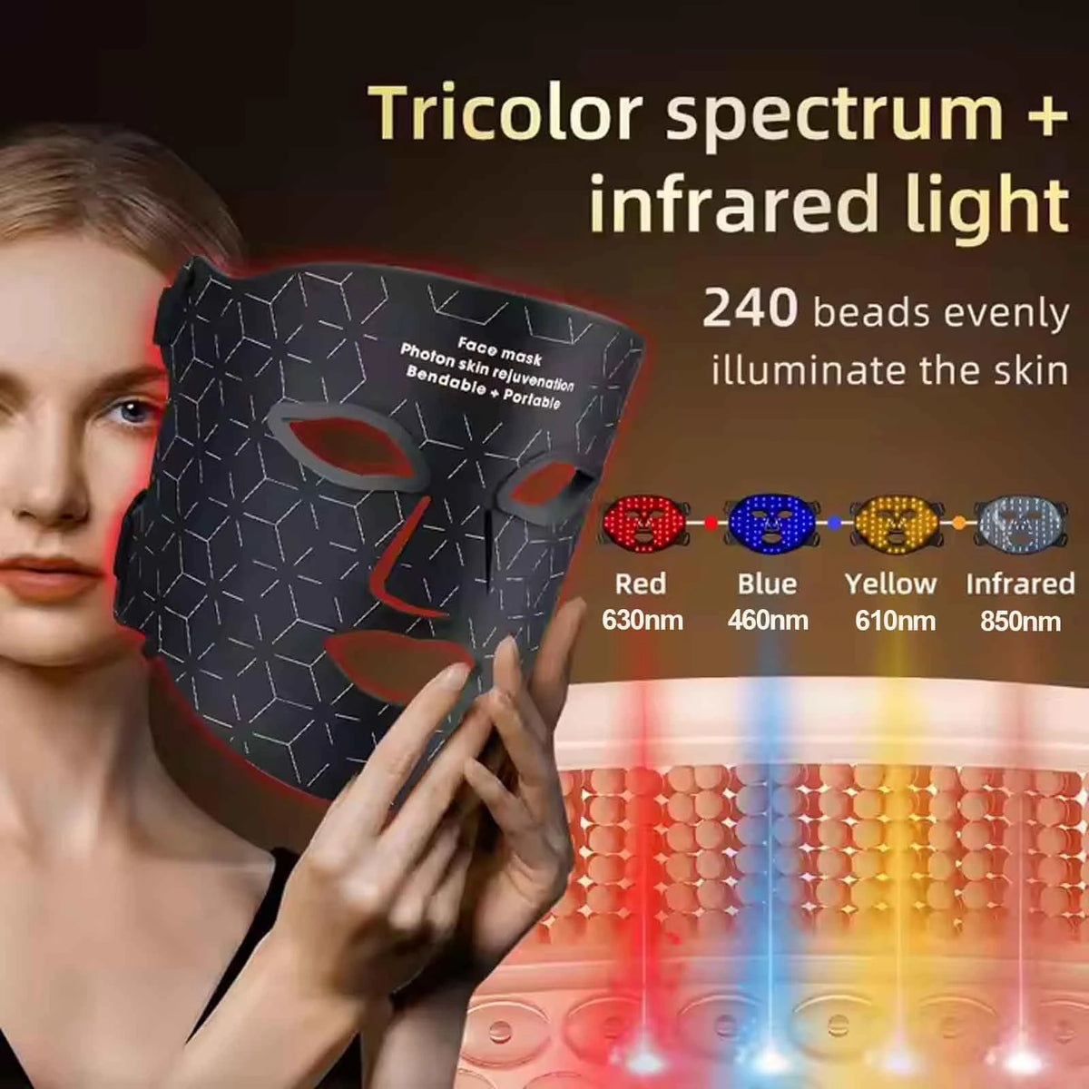 LED Red Light Therapy Mask, Wireless Face Mask with 630nm and 850nm Light