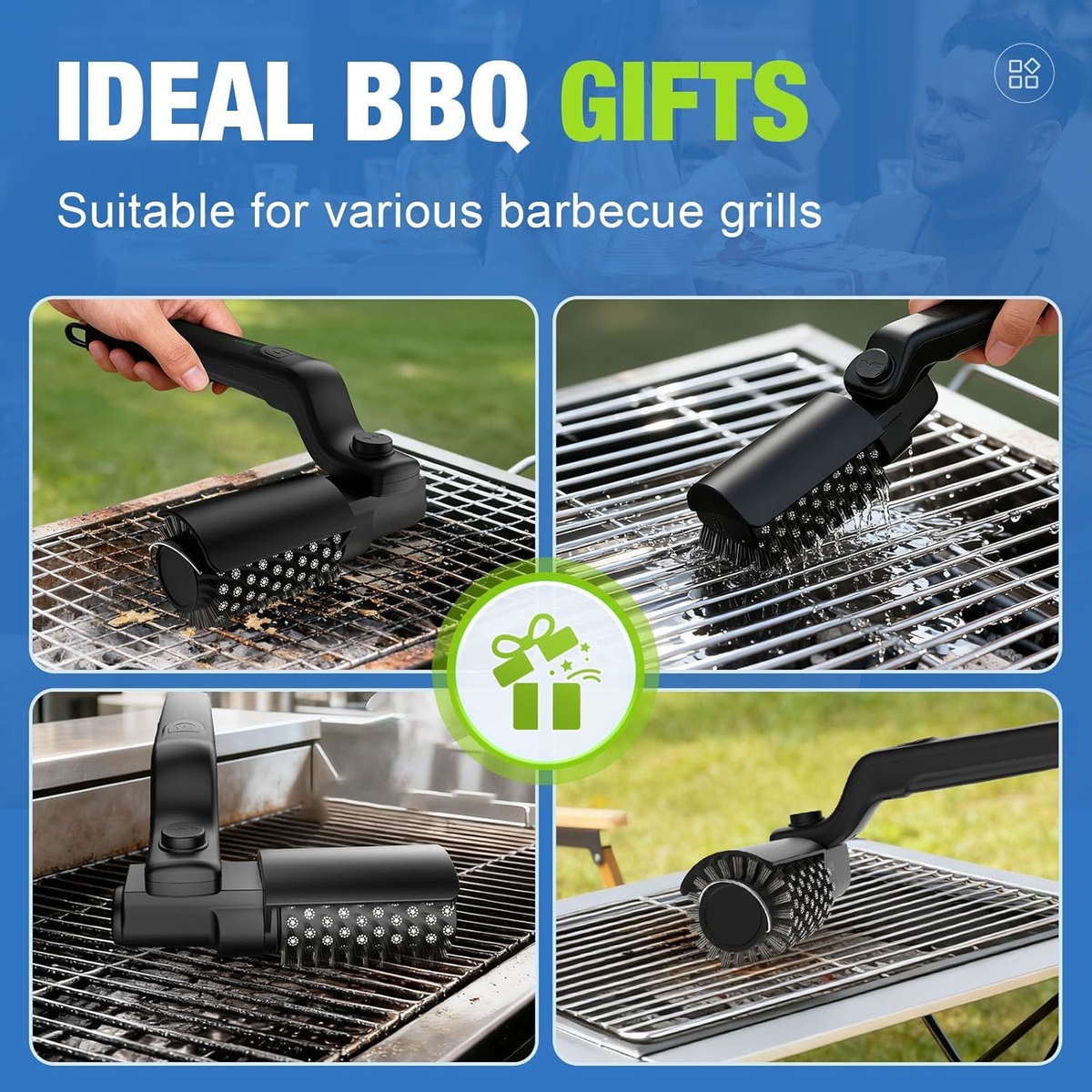 Cordless Electric BBQ Grill Brush, Rechargeable Rotating Bristle Cleaner