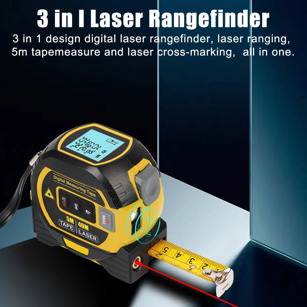 3 in 1 Laser Rangefinder LCD Display with Backlight Distance Meter Building Measurement Device Tape Measure Ruler