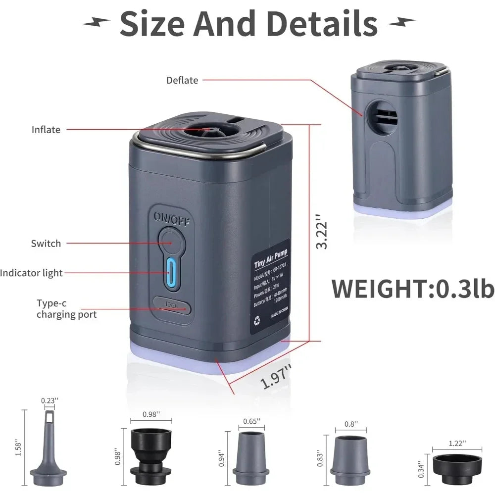 Mini Electric Air Pump Portable USB Rechargeable Inflator for Air Mattress, Pool Floats, Balloons