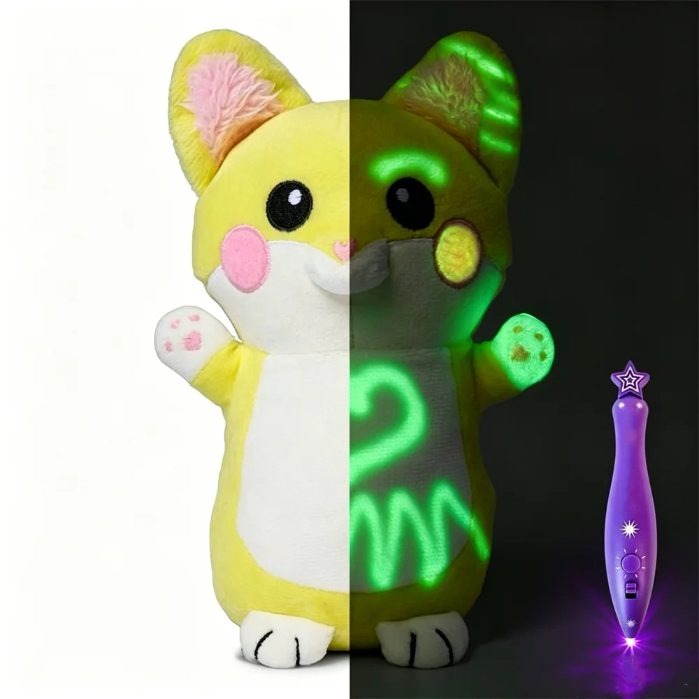 Glow in the Dark Drawing Plush Toy with Light Pen, Reusable Kids Doodle Animal