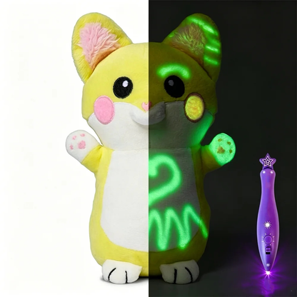 Glow in the Dark Drawing Plush Toy with Light Pen, Reusable Kids Doodle Animal