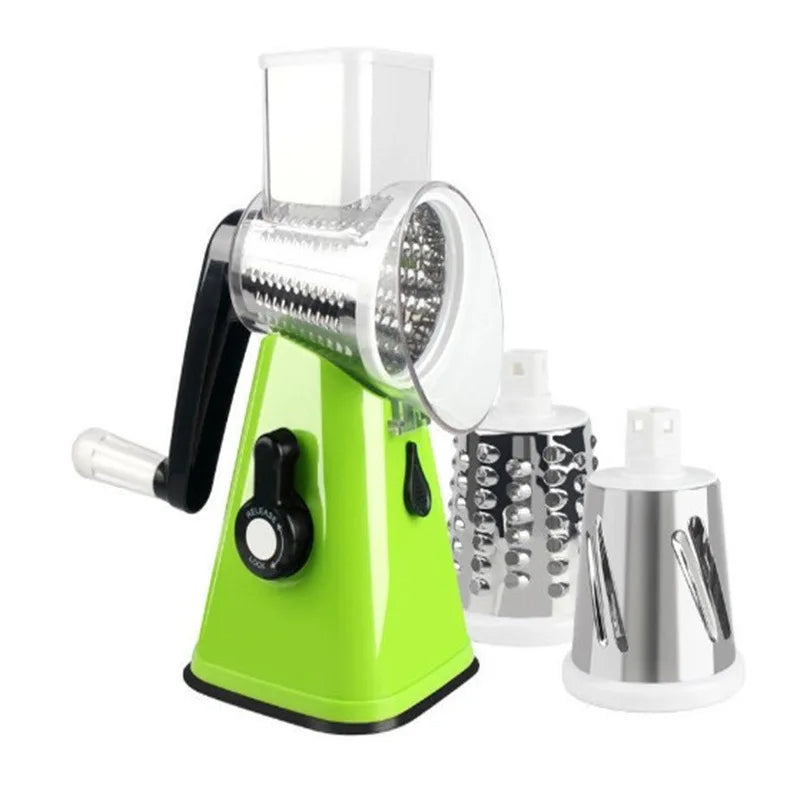 3-in-1 Rotary Cheese Grater & Vegetable Slicer - Manual Drum Grater for Cheese, Vegetables, Nuts & Fruits