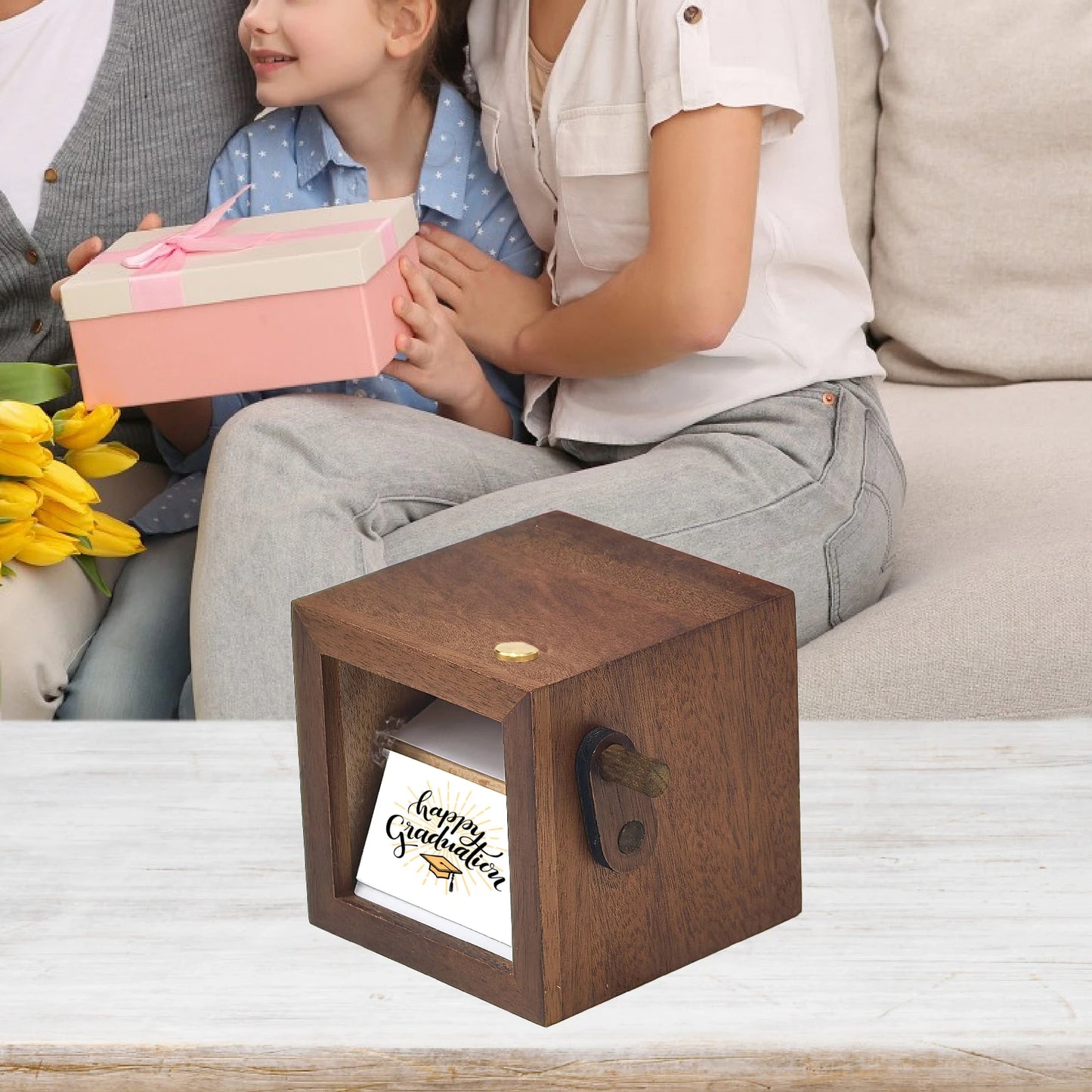 Hand Crank Photo Box – Vintage DIY Photo Album Music Box Gift for Birthday, Anniversary, or Keepsake Display