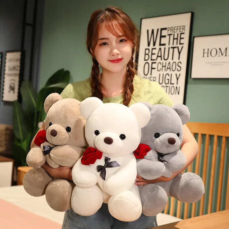 Lovely Hug Roses Teddy Bear Plush Pillow Stuffed Soft Nice Birthday Gift Girlfriend Valentine's Day